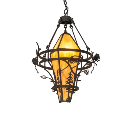 Meyda Tiffany Lone Pine 3 Light 36" Wide Pendant with Amber Mica Shade Black Cracked Ice