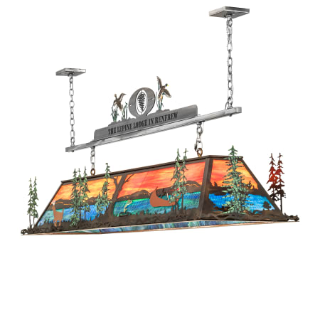 Meyda Tiffany Lepine Lodge 9 Light 72" Wide Linear Chandelier with Art Glass Shade Dark Burnished Antique Copper