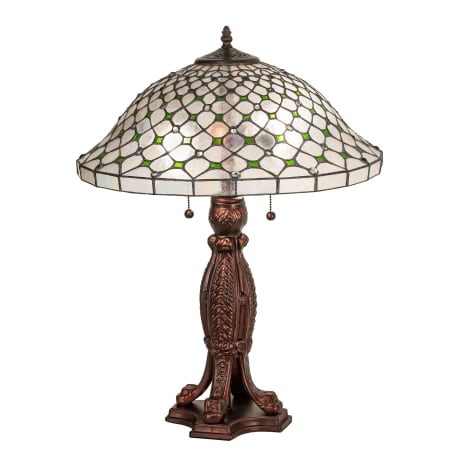 Meyda Tiffany Diamond and Jewel 2 Light 25" Tall Buffet, Tiffany Table Lamp with Stained Glass Shade Mahogany Bronze