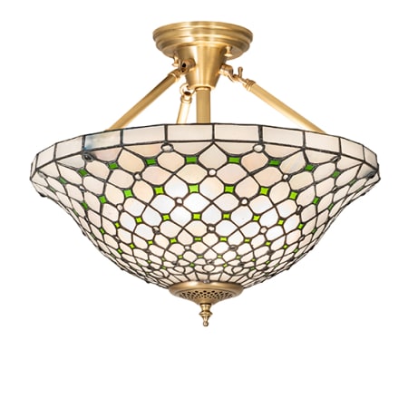 Meyda Tiffany Diamond and Jewel 4 Light 18" Wide Semi-Flush Ceiling Fixture Brushed Brass