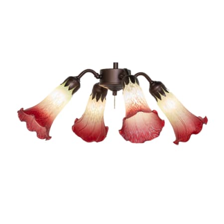 Meyda Tiffany Seafoam/Cranberry Tiffany Pond Lily 19" Wide 4 Light Ceiling Fan Light Kit Mahogany Bronze