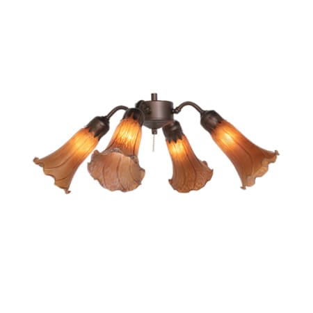 Meyda Tiffany Amber Tiffany Pond Lily 19" Wide 4 Light Ceiling Fan Light Kit with Amber Shades Mahogany Bronze