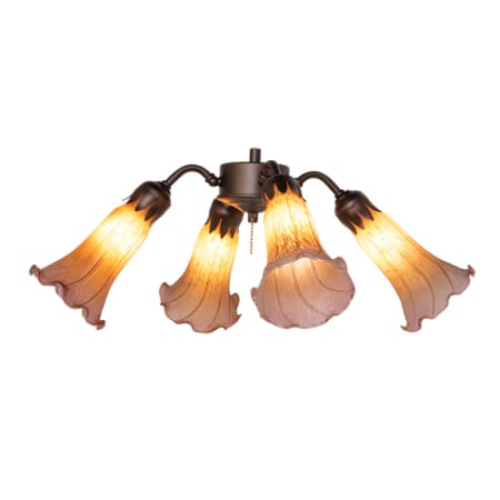 Meyda Tiffany Amber/Purple Tiffany Pond Lily 19" Wide 4 Light Ceiling Fan Light Kit Mahogany Bronze