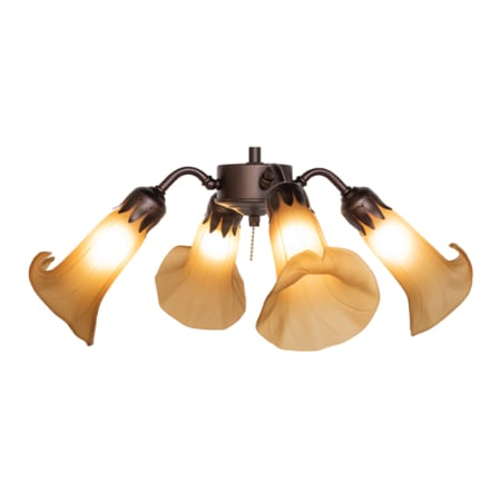 Meyda Tiffany Amber Tiffany Pond Lily 19" Wide 4 Light Ceiling Fan Light Kit - Mahogany Bronze Finish Mahogany Bronze