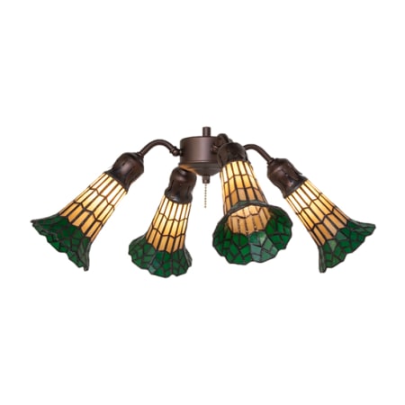 Meyda Tiffany Stained Glass Pond Lily 19" Wide 4 Light Ceiling Fan Light Kit with White and Green Glass Shades Mahogany Bronze