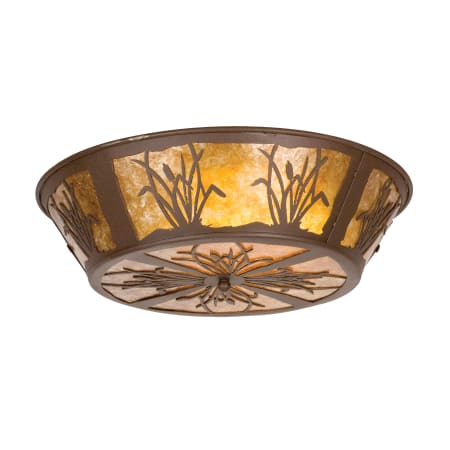 Meyda Tiffany 22" W Reeds & Cattails Flush Mount Ceiling Fixture Cafe Noir / Amber Mica