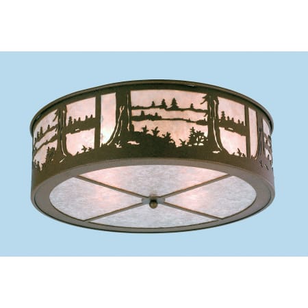 Meyda Tiffany Quiet Pond 4 Light 22" Wide Flush Mount Drum Ceiling Fixture with Silver Mica Shade Rust