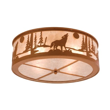 Meyda Tiffany 22" W Northwoods Wolf On The Loose Flush Mount Ceiling Fixture Rust / Silver Mica