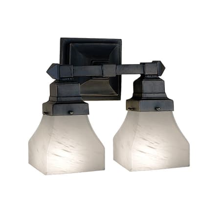 Meyda Tiffany Bungalow White Alabaster 2 Light 13" Wide Bathroom Vanity Light with White Glass Shade Mahogany Bronze