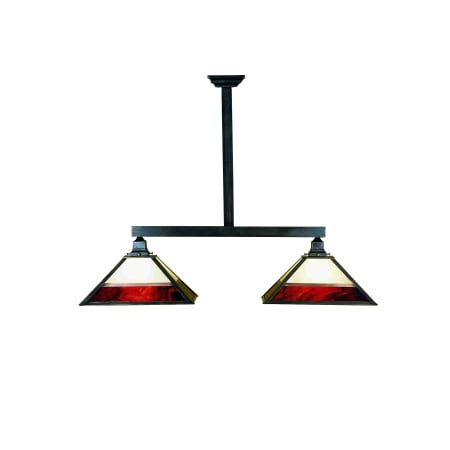 Meyda Tiffany Mission Island 2 Light 42" Wide Linear Chandelier with Tiffany Glass Shade Craftsman Brown