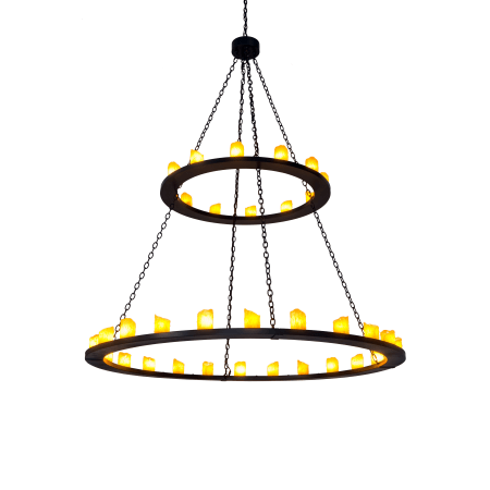 Meyda Tiffany Loxley 36 Light 72" Wide Pillar Candle Chandelier with Yellow Acrylic Shade Timeless Bronze