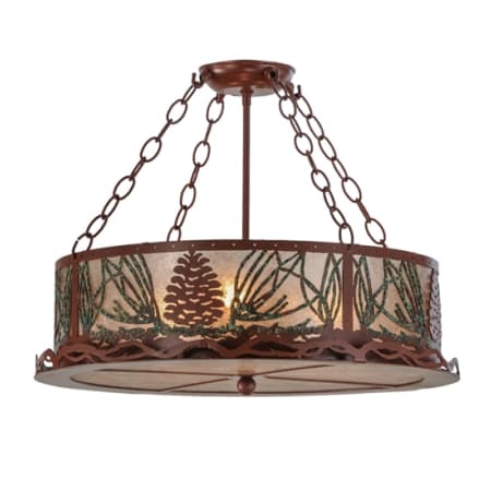 Meyda Tiffany Mountain Pine 4 Light 22" Wide Semi-Flush Drum Ceiling Fixture with Silver Mica Shade - Rust Finish Rust