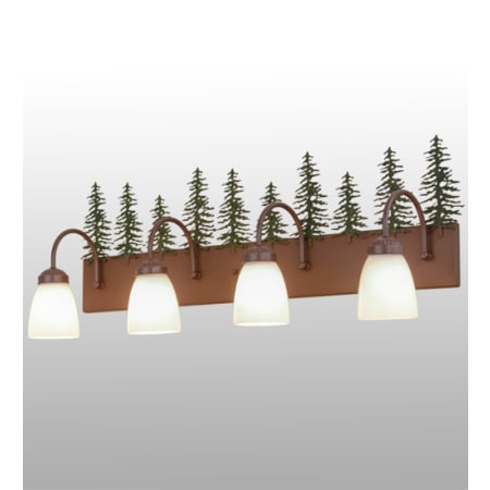 Meyda Tiffany Tall Pines 4 Light 35" Wide Vanity Light Rust / Green Trees