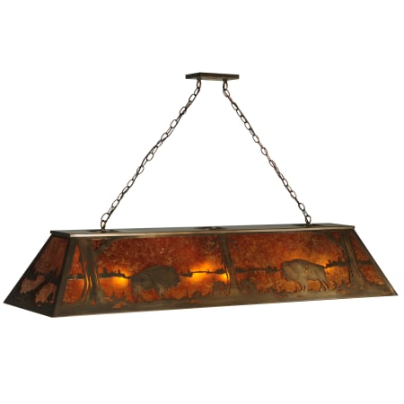 Meyda Tiffany 61" L Buffalo At Lake Island / Billiard Fixture Antique Copper / Amber Mica