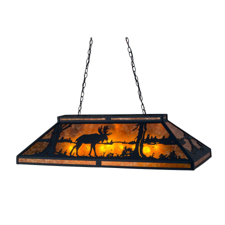 Meyda Tiffany Moose at Lake 9 Light 48" Wide Billiard Chandelier with Brown Mica Shade Wrought Iron