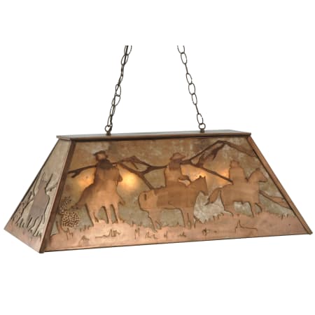 Meyda Tiffany 33" L Cowboy & Steer Island / Billiard Fixture Antique Copper / Silver Mica