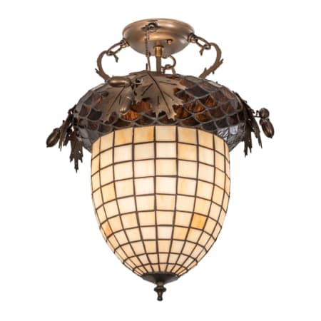Meyda Tiffany Oak Leaf and Acorn 16" Wide Semi-Flush Ceiling Fixture Antique Copper