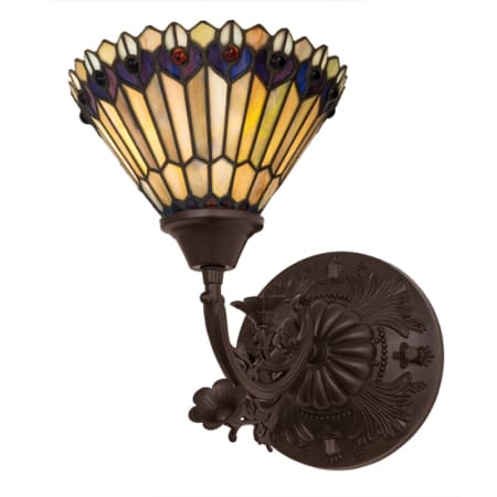 Meyda Tiffany Tiffany Jeweled Peacock 11" Tall Wall Sconce Mahogany Bronze