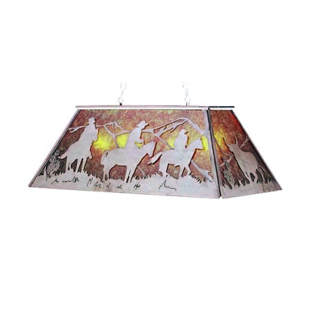 Meyda Tiffany Rustlers 9 Light 60" Wide Linear Chandelier with Brown Glass Shade Antique Copper / Amber Mica