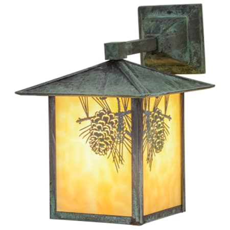 Meyda Tiffany Seneca Winter Pine 13" Tall Wall Sconce Verdigris