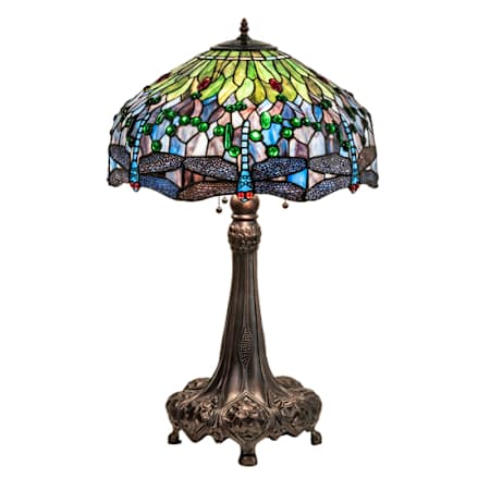 Meyda Tiffany 3 Light 31" Tall Tiffany Table Lamp Mahogany Bronze