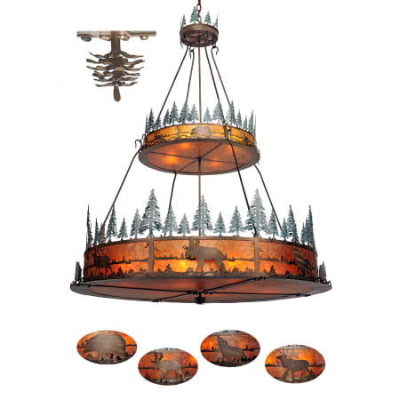 Meyda Tiffany Wildlife at Pine Lake 12 Light 72" Wide Drum Chandelier with Brown Mica Shade Antique Copper