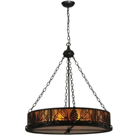 Meyda Tiffany 72" Wide Pendant with Handmade Shade Black / Amber Mica