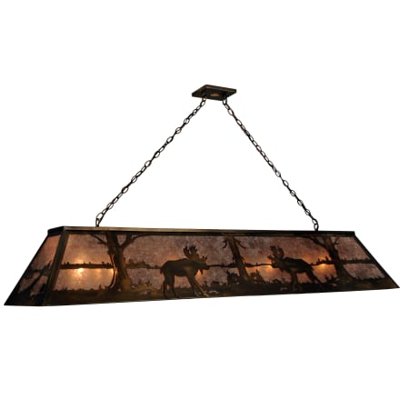 Meyda Tiffany Moose at Lake 12 Light 72" Wide Billiard Chandelier with Silver Mica Shade Antique Copper