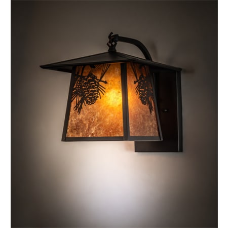 Meyda Tiffany Stillwater Winter Pine 13" Tall Wall Sconce with Shade Amber Mica