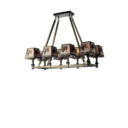Meyda Tiffany Balsam Pine 8 Light 38" Wide Linear Chandelier with Silver Mica Shade Antique Copper