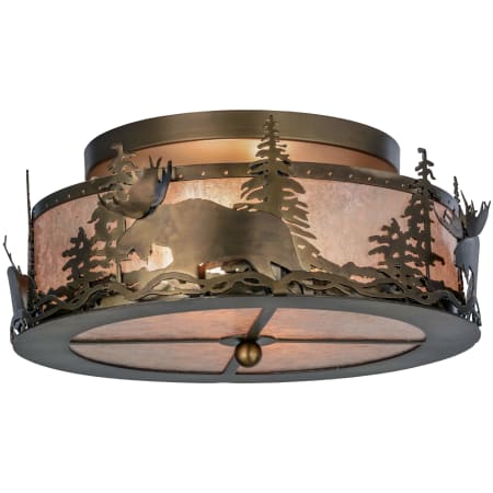 Meyda Tiffany Moose at Dusk 3 Light 16" Wide Semi Flush Drum Ceiling Fixture with Silver Mica Shade Antique Copper / Silver Mica