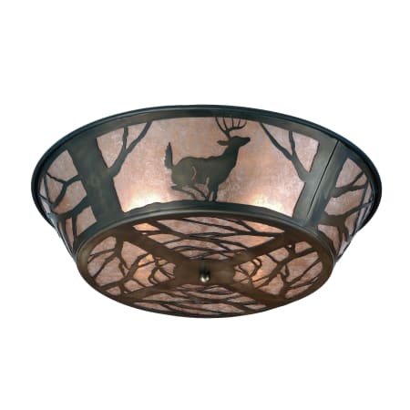 Meyda Tiffany Deer on the Loose 3 Light 22" Wide Semi Flush Ceiling Fixture with Silver Mica Shade Antique Copper / Silver Mica