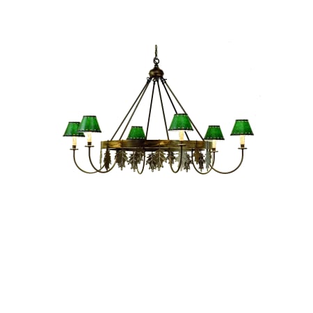 Meyda Tiffany Oak Leaf 6 Light 56" Wide Chandelier with Green Fabric Shade Antique Copper