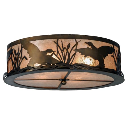 Meyda Tiffany Ducks in Flight 3 Light 22" Wide Semi Flush Drum Ceiling Fixture with Silver Mica Shade Antique Copper / Silver Mica
