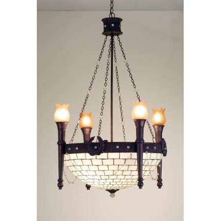Meyda Tiffany Torch and Wreath 8 Light 30" Wide Chandelier with Cream Glass Shade Tiffany Glass