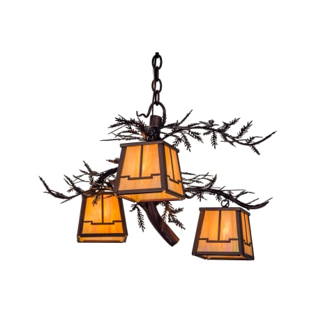 Meyda Tiffany Pine Branch 3 Light 25" Wide Chandelier with Orange Glass Shade N/A