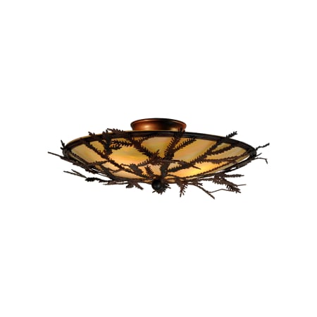 Meyda Tiffany Pine Branch 3 Light 16" Wide Flush Mount Ceiling Fixture with Yellow Glass Shade Craftsman Brown