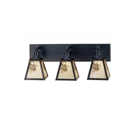 Meyda Tiffany Winter Pine 3 Light 24" Wide Bathroom Vanity Light with White Glass Shade Craftsman Brown