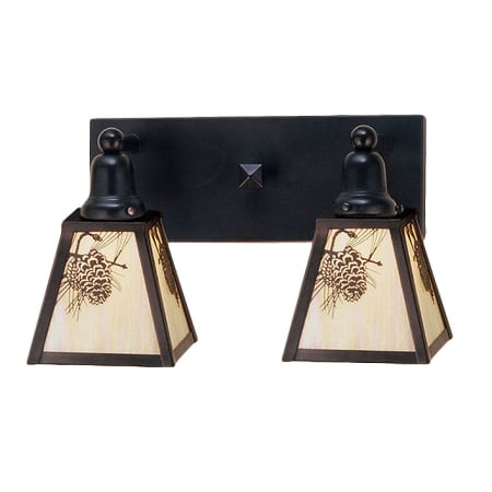 Meyda Tiffany Winter Pine 2 Light 17" Wide Bathroom Vanity Light with White Glass Shade Craftsman Brown