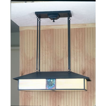 Meyda Tiffany Winter Pine 4 Light 35" Wide Billiard Chandelier with Multi-colored Glass Shade Craftsman Brown