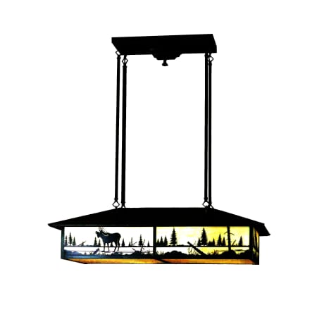 Meyda Tiffany Moose Creek 4 Light 35" Wide Billiard Chandelier with Brown Acrylic Shade Craftsman Brown