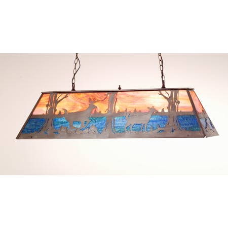 Meyda Tiffany Buck and Doe 6 Light 48" Wide Billiard Chandelier with Multi-colored Acrylic Shade Antique Copper