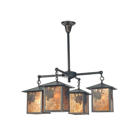 Meyda Tiffany Seneca Winter Pine 4 Light 23-1/2" Wide Chandelier with Brown Glass Shade Craftsman Brown