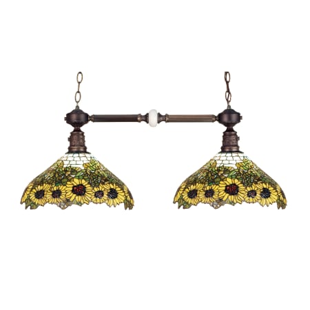 Meyda Tiffany Wild Sunflower 2 Light 35" Wide Linear Chandelier with Tiffany Glass Shade Tiffany Glass