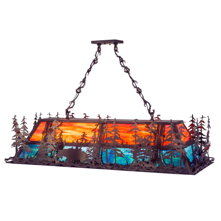 Meyda Tiffany Moose Through the Trees 9 Light 50" Wide Billiard Chandelier with Multi-colored Glass Shade Craftsman Brown