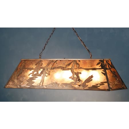 Meyda Tiffany Fly Fishing Creek 9 Light 48" Wide Billiard Chandelier with Silver Mica Shade Antique Copper