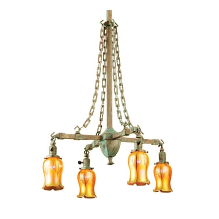 Meyda Tiffany Craftsman 4 Light 26" Wide Chandelier Vintage Copper / Verdigris