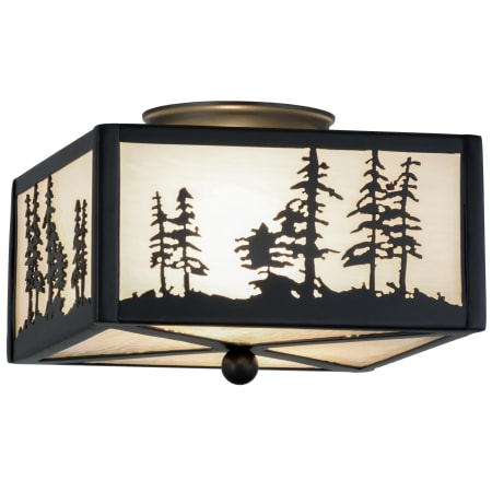Meyda Tiffany Tall Pines 2 Light 14" Wide Semi Flush Ceiling Fixture with White Glass Shade N/A