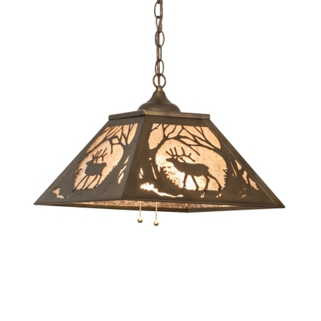 Meyda Tiffany Elk at Dawn 2 Light 22" Wide Pendant with Silver Mica Shade Antique Copper