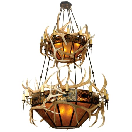 Meyda Tiffany Antlers Elk 12 Light 66" Wide Antler Chandelier with Orange Mica Shade N/A